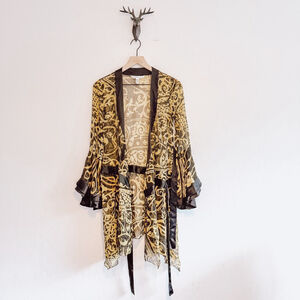 Diane von Furstenberg Women's Black/Yellow Silk Kimono Size 6
